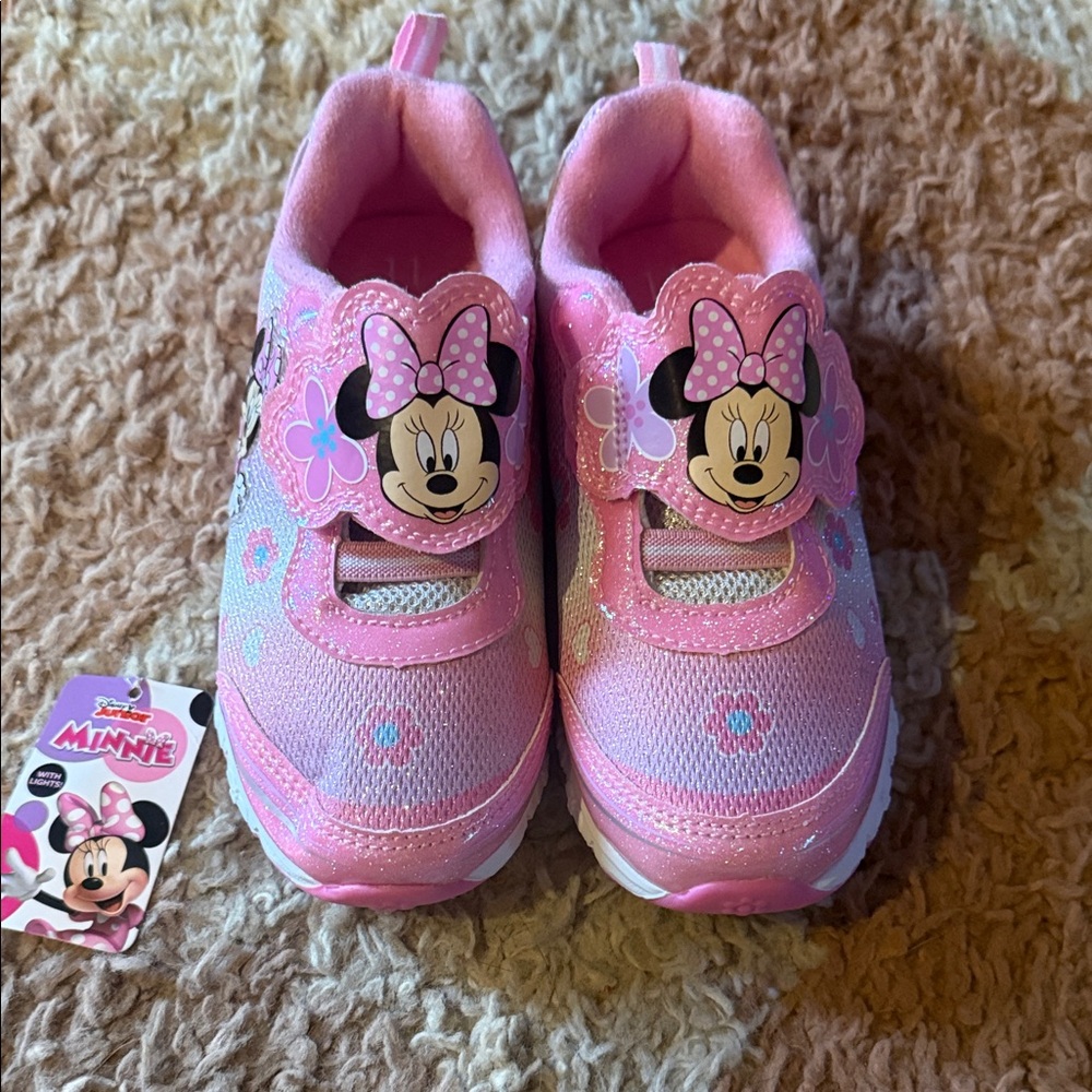 Disney Pink Minnie Mouse Girls' Sneakers with Polka-Dot Bow